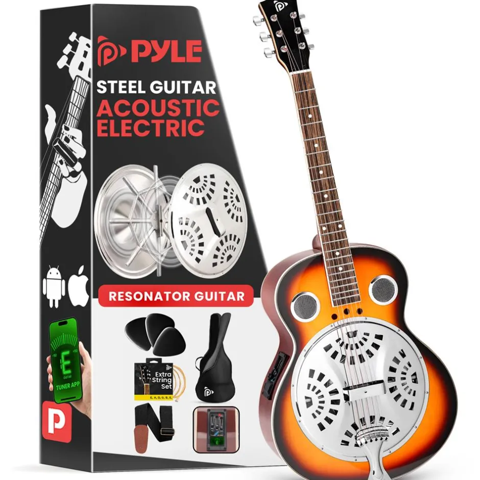 Acoustic Electric Guitar, Rich Sound, Built-in Preamp, Deep Cherry Finish<Pyle Best