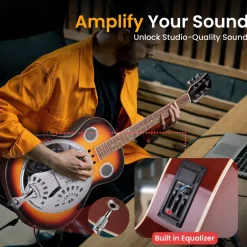 Acoustic Electric Guitar, Rich Sound, Built-in Preamp, Deep Cherry Finish<Pyle Best