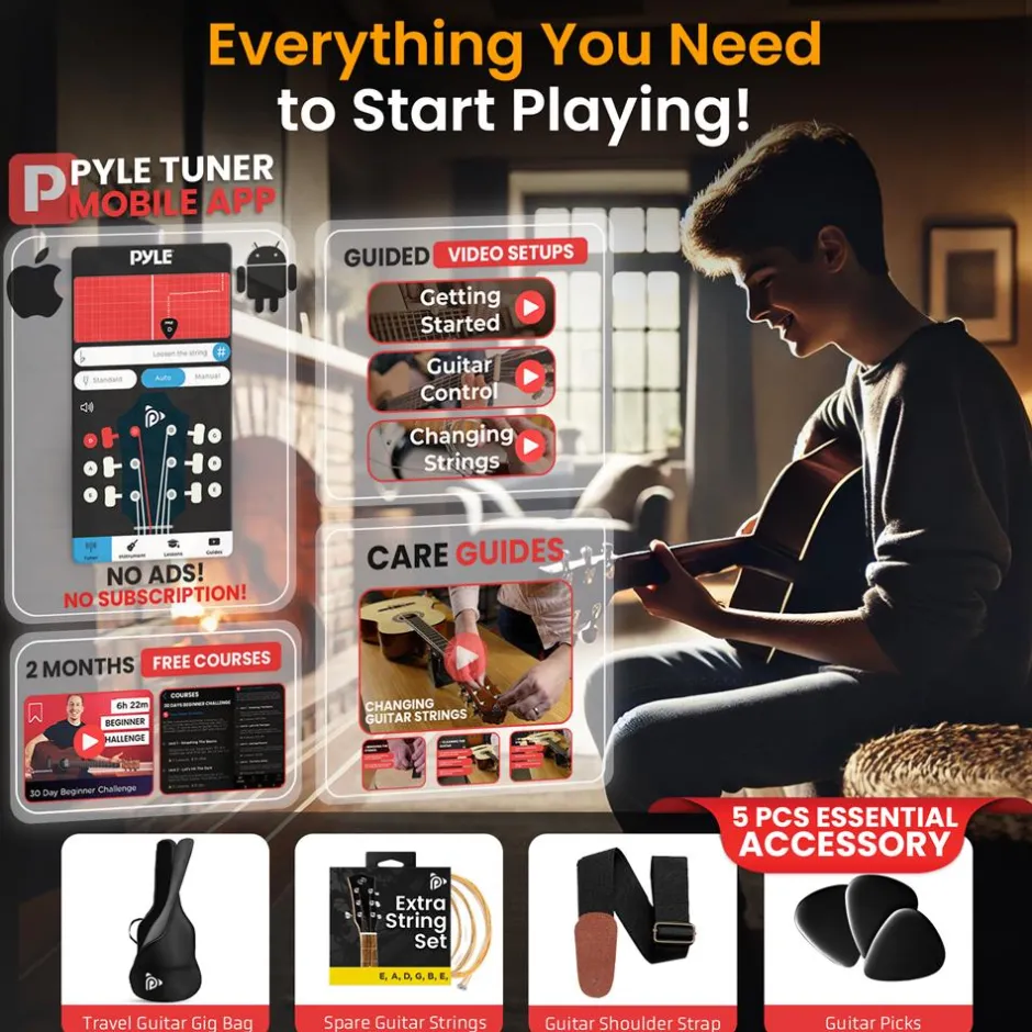 Acoustic Electric Guitar, Rich Sound, Built-in Preamp, Deep Cherry Finish<Pyle Best