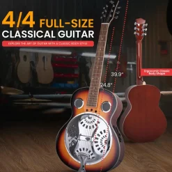 Acoustic Electric Guitar, Rich Sound, Built-in Preamp, Deep Cherry Finish<Pyle Best