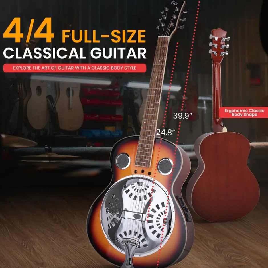 Acoustic Electric Guitar, Rich Sound, Built-in Preamp, Deep Cherry Finish<Pyle Best