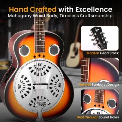 Acoustic Electric Guitar, Rich Sound, Built-in Preamp, Deep Cherry Finish<Pyle Best