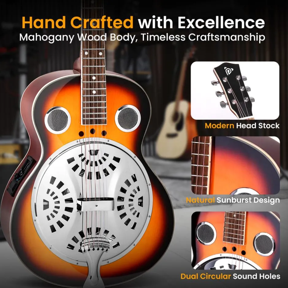 Acoustic Electric Guitar, Rich Sound, Built-in Preamp, Deep Cherry Finish<Pyle Best