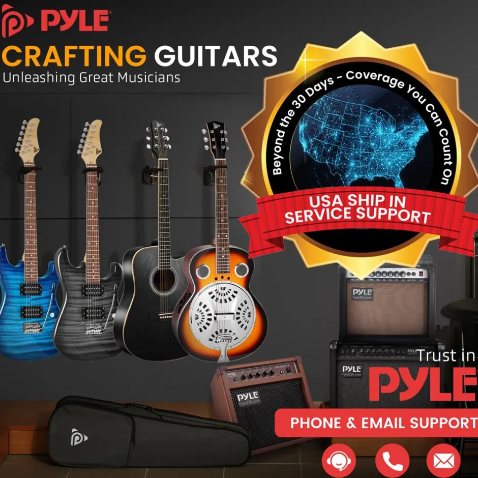 Acoustic Electric Guitar, Rich Sound, Built-in Preamp, Deep Cherry Finish<Pyle Best