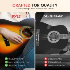 Acoustic Guitar Kit, Beginner-Friendly, 30" Sunburst, Nylon Strings<Pyle Online