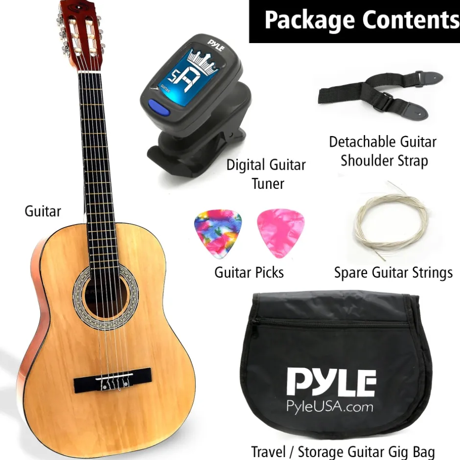 Acoustic Guitar Kit, Beginner 3/4 Size, All Wood, 36" Natural Ash<Pyle Sale