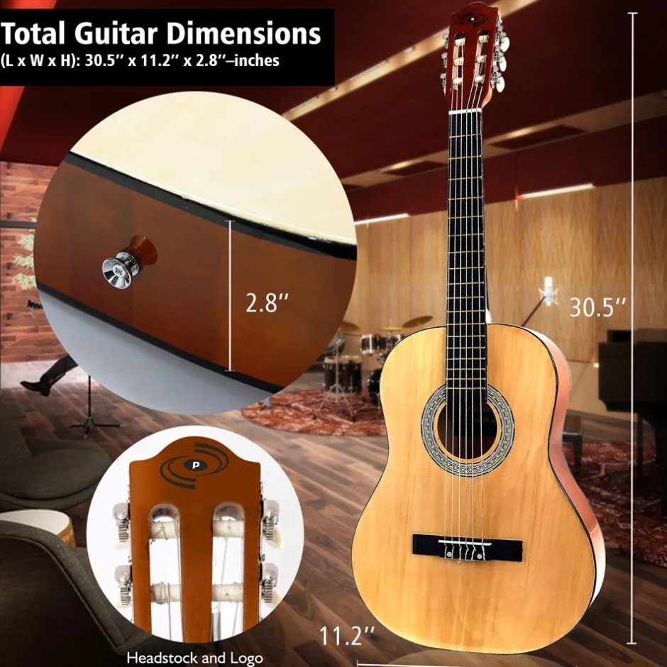 Acoustic Guitar Kit, Beginner 3/4 Size, All Wood, 36" Natural Ash<Pyle Sale