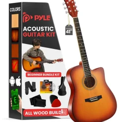 Acoustic Guitar Kit, Easy Play, Cutaway Design, 41" Cherry Burst<Pyle