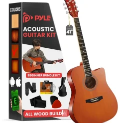 Acoustic Guitar Kit, Easy Play, Cutaway Design, 41" Brown Glossy<Pyle Clearance