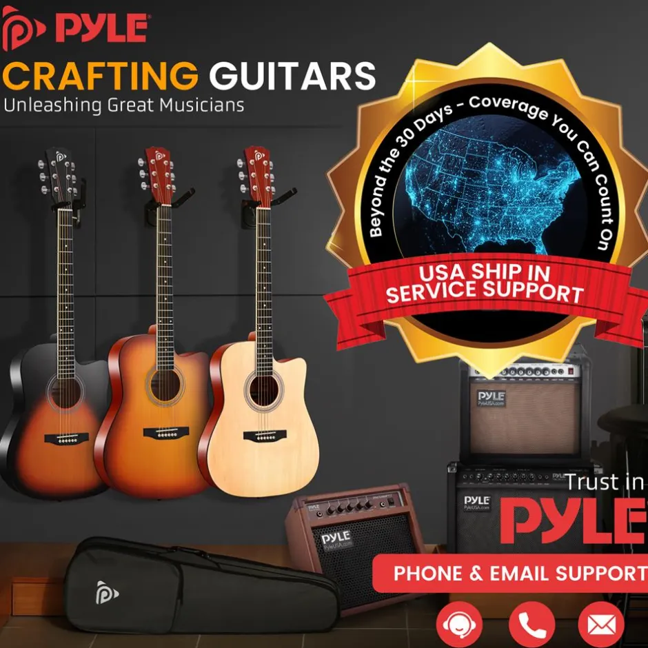 Acoustic Guitar Kit, Easy Play, Cutaway Design, 41" Brown Glossy<Pyle Clearance
