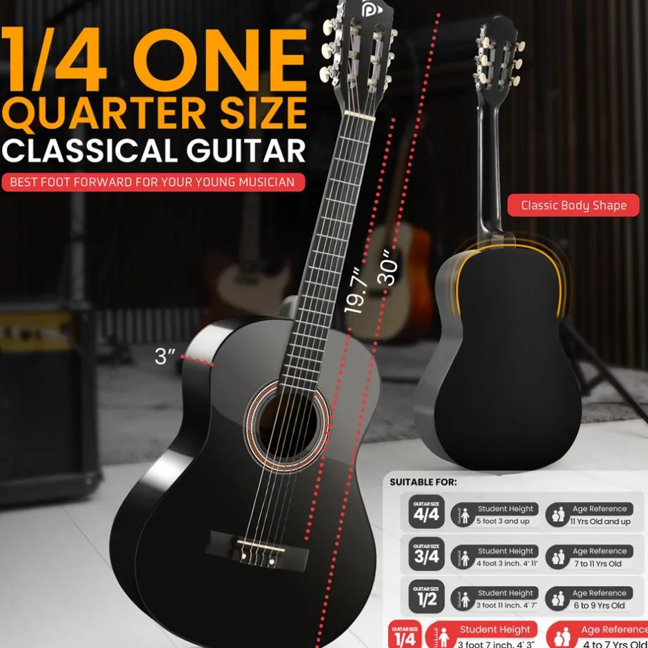 Acoustic Guitar Kit, Perfect for Beginners, 30" Wood, Black Matte<Pyle Best