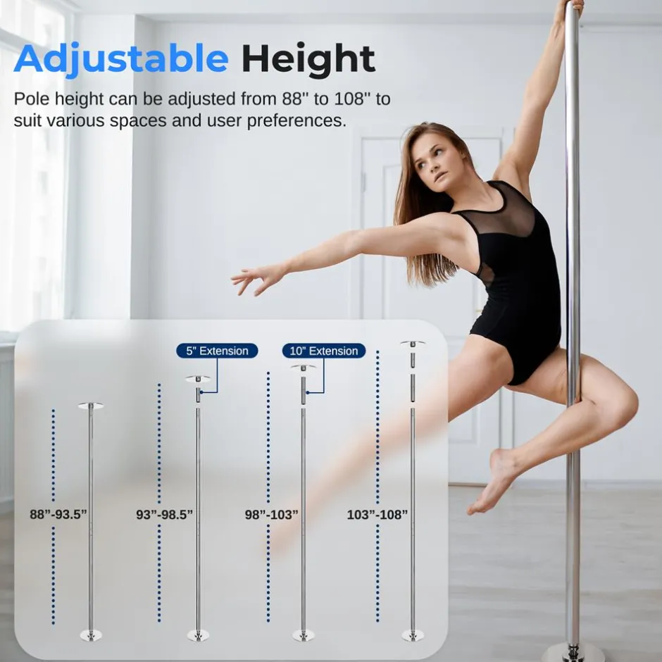 Adjustable Non-Slip Dancing Pole Set, Steel, Chrome Finish<SereneLife Hot