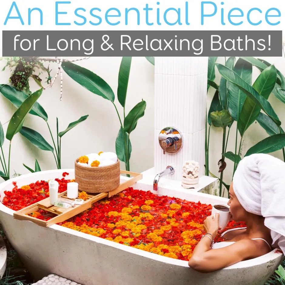 Bamboo Bathtub Caddy Tray - Relaxation Organizer, Adjustable, Natural Wood<SereneLife Sale
