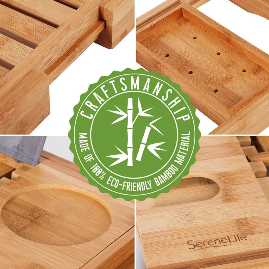 Bamboo Bathtub Caddy Tray - Relaxation Organizer, Adjustable, Natural Wood<SereneLife Sale