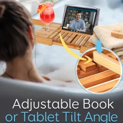 Bamboo Bathtub Caddy Tray - Relaxation Organizer, Adjustable, Natural Wood<SereneLife Sale