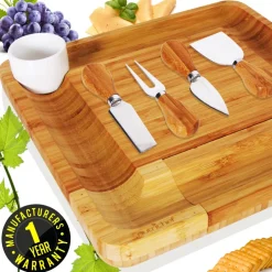 Bamboo Cheese Board & Cutlery Set<NutriChef