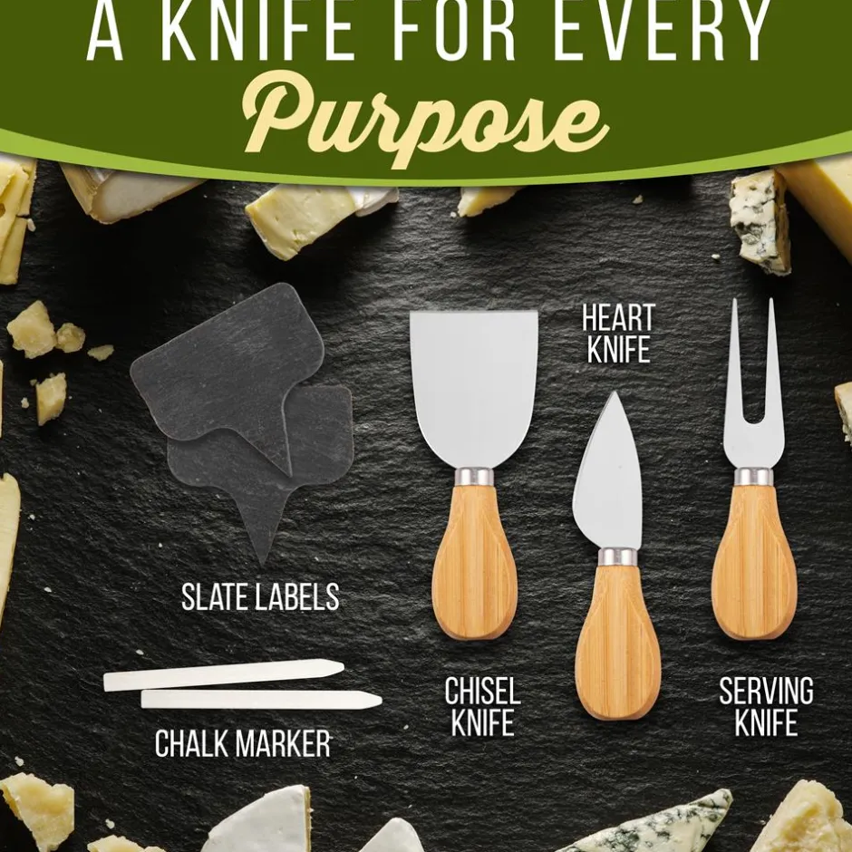 Bamboo Cheese Board Set, Extra Large, 13" Round, Includes Knives & Bowls<NutriChef Online
