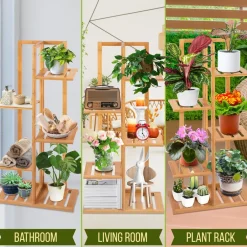 Bamboo Plant Stand 5 Tier Space-Saving Eco-Friendly Indoor/Outdoor<SereneLife Clearance