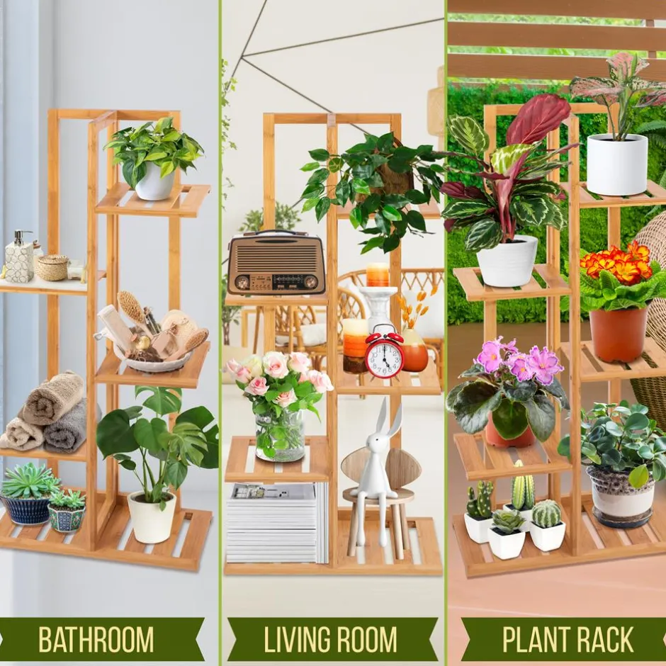 Bamboo Plant Stand 5 Tier Space-Saving Eco-Friendly Indoor/Outdoor<SereneLife Clearance