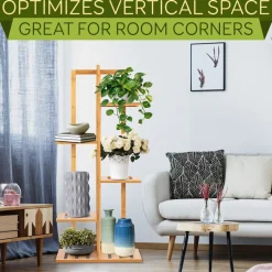 Bamboo Plant Stand 5 Tier Space-Saving Eco-Friendly Indoor/Outdoor<SereneLife Clearance