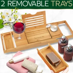 Bath Caddy Tray Comfort Bamboo Waterproof Adjustable Dark Brown<SereneLife Discount