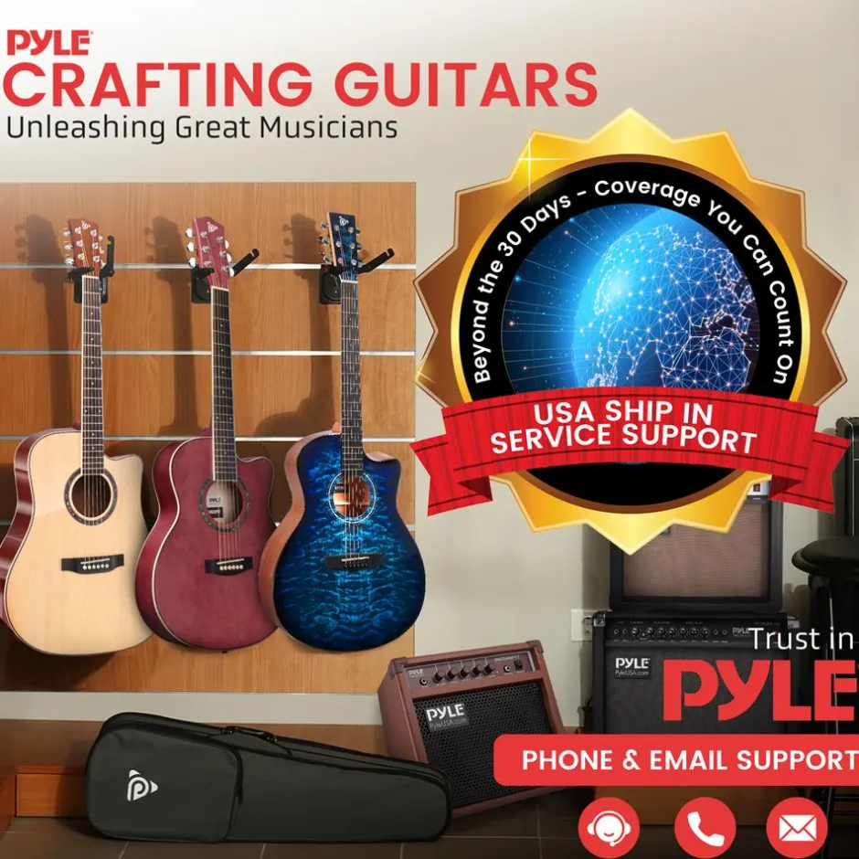 Beginner Acoustic Guitar Kit, 39" Wood, Digital Tuner, Sunburst<Pyle Hot