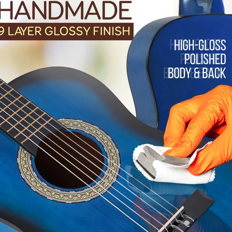 Beginner Acoustic Guitar Kit, 3/4 Size, Nylon Strings, Blue Burst<Pyle Clearance
