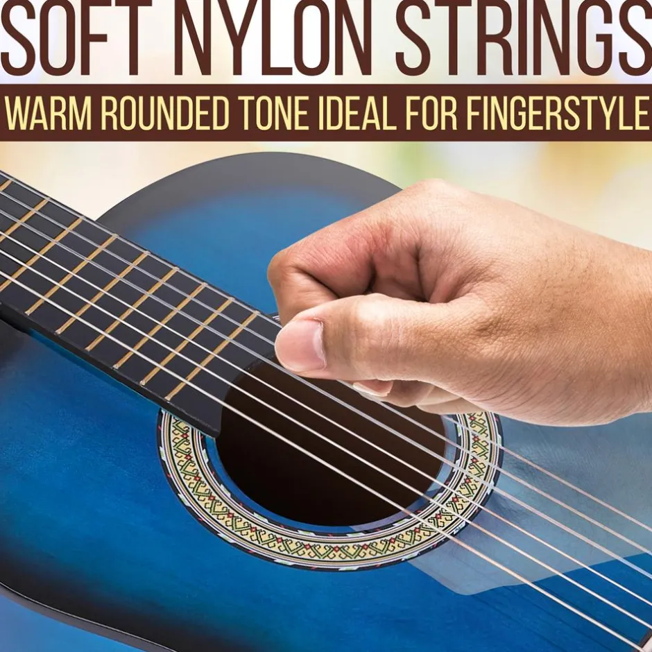 Beginner Acoustic Guitar Kit, 3/4 Size, Nylon Strings, Blue Burst<Pyle Clearance