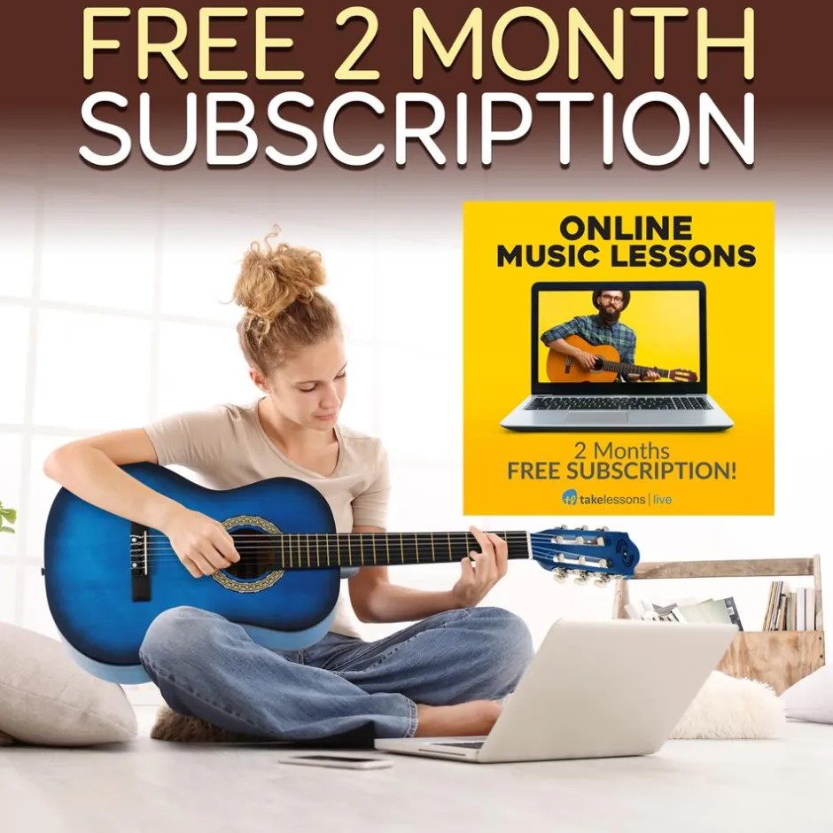 Beginner Acoustic Guitar Kit, 3/4 Size, Nylon Strings, Blue Burst<Pyle Clearance
