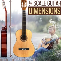 Beginner 6-String Acoustic Guitar Kit, Junior Size, Gloss Finish, Natural<Pyle Hot