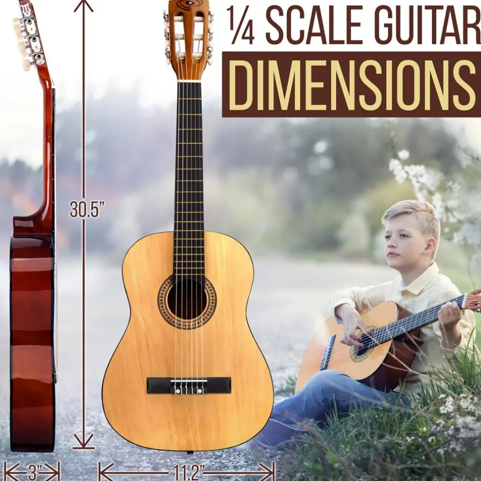 Beginner 6-String Acoustic Guitar Kit, Junior Size, Gloss Finish, Natural<Pyle Hot