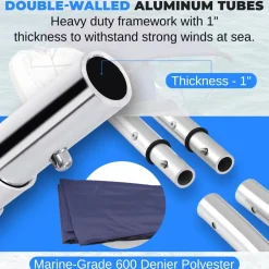 Bimini Top Boat Cover, Waterproof UV-Resistant, Aluminum Frame, Blue<SereneLife Sale