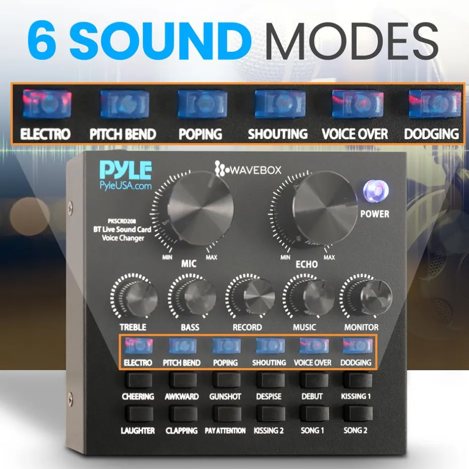 Bluetooth Audio Mixer Sound Card - Wireless Streaming, 12 Effects, Metal<Pyle Hot