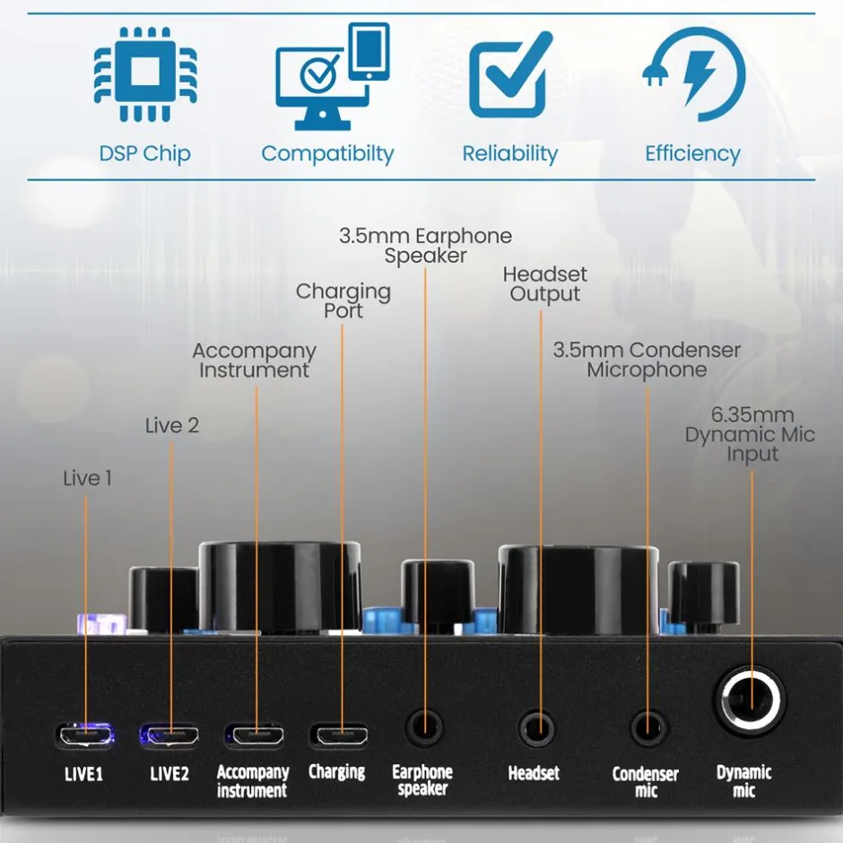Bluetooth Audio Mixer Sound Card - Wireless Streaming, 12 Effects, Metal<Pyle Hot