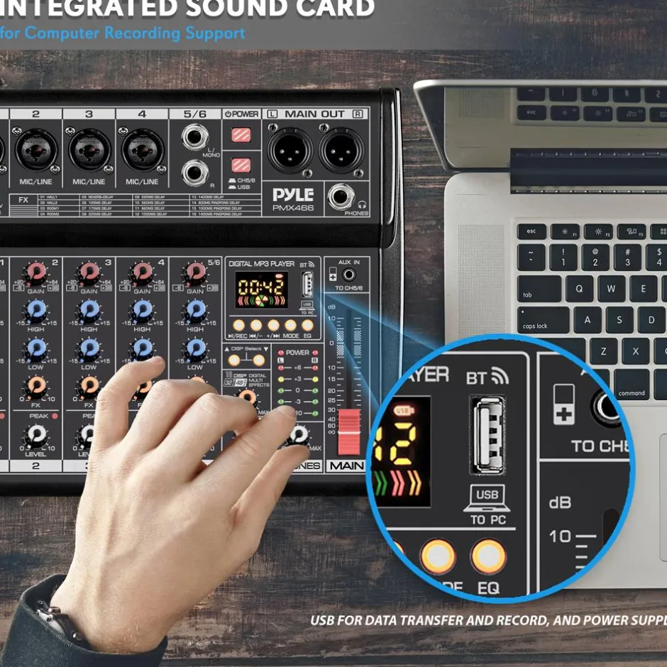 Bluetooth DJ Mixer 6-Channel USB Interface 16 DSP Effects<Pyle Online