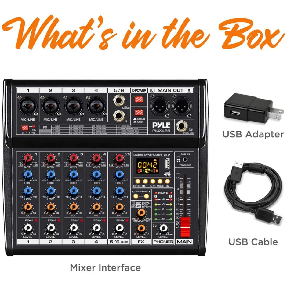Bluetooth DJ Mixer 6-Channel USB Interface 16 DSP Effects<Pyle Online