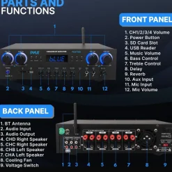 Bluetooth Home Theater Amplifier 800W 4-Channel Compact Design<Pyle New