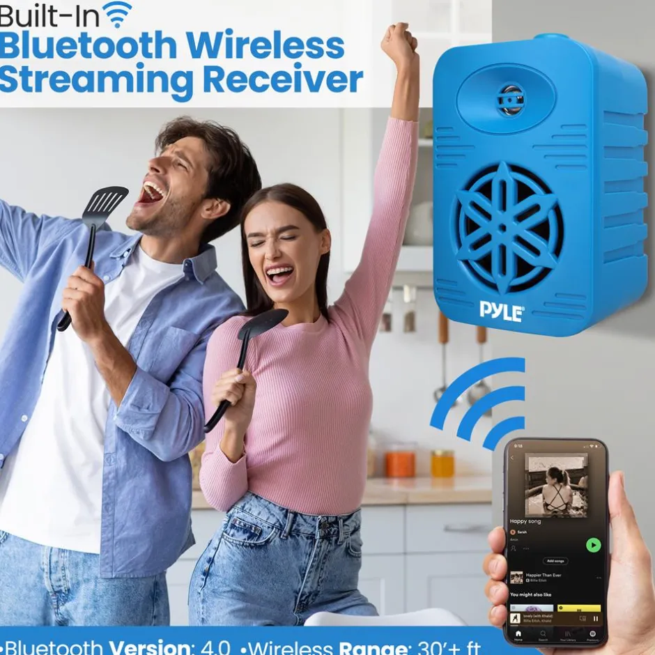 Bluetooth Indoor/Outdoor Speakers 300W Waterproof 4" 2-Way Blue<Pyle Online