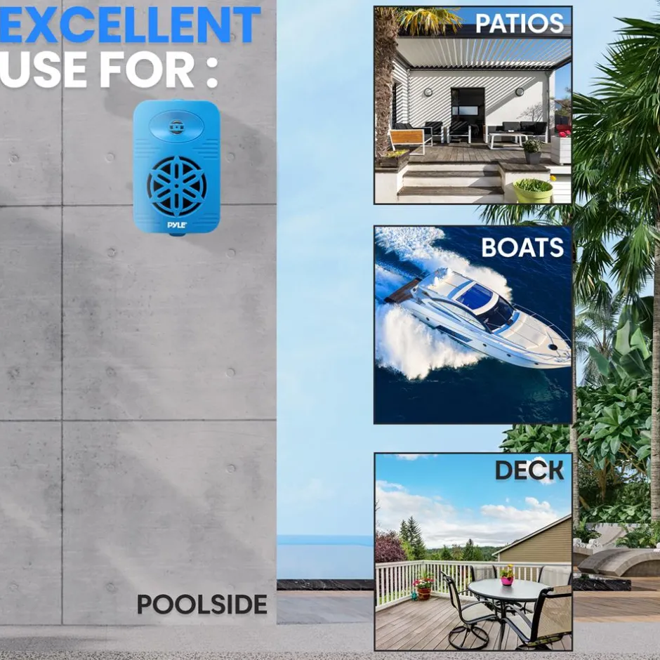 Bluetooth Indoor/Outdoor Speakers 300W Waterproof 4" 2-Way Blue<Pyle Online