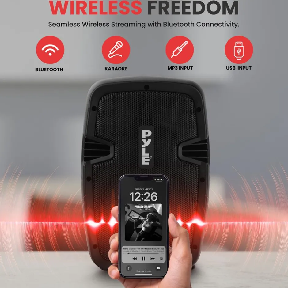 Bluetooth PA Speaker Kit 700W - Dual 8" Speakers, Stands, Mic, Remote<Pyle New