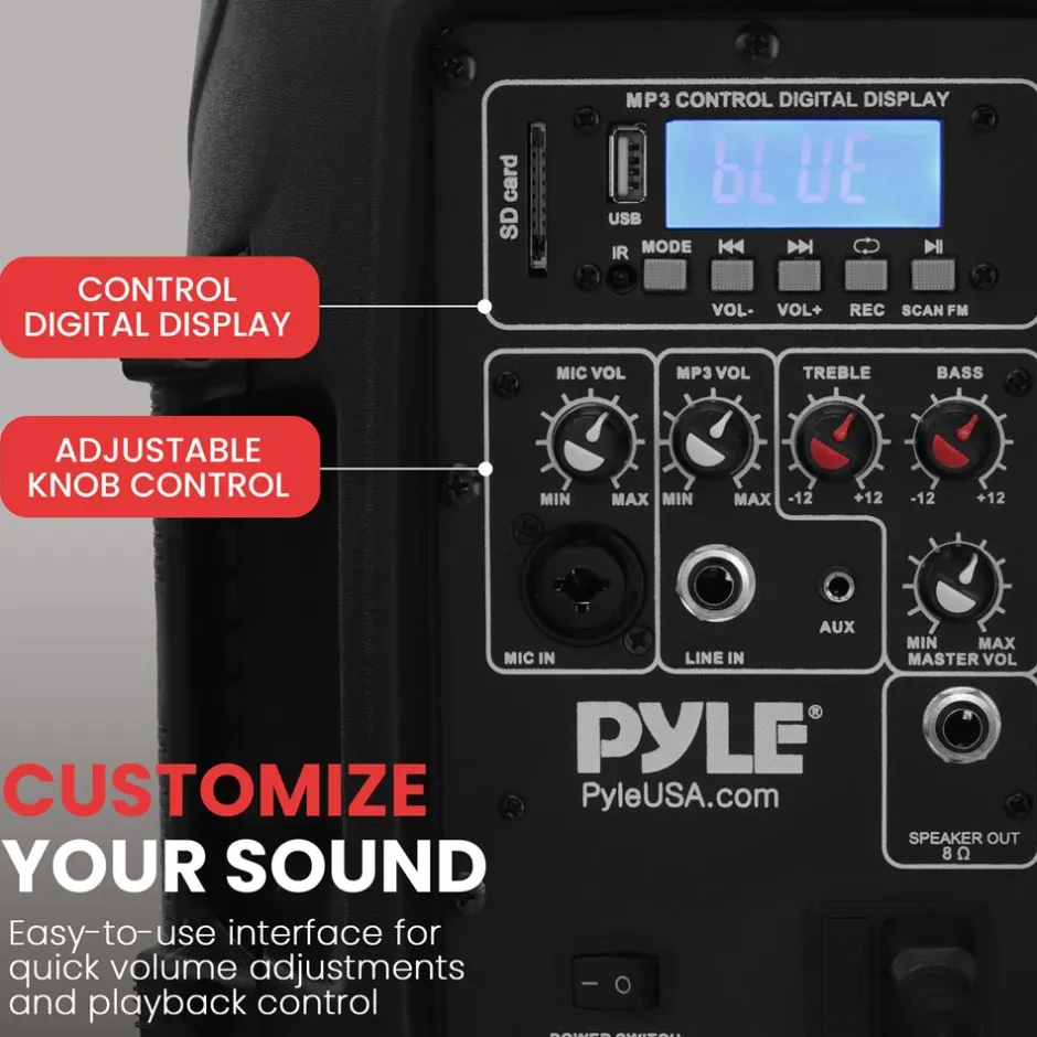 Bluetooth PA Speaker Kit 700W - Dual 8" Speakers, Stands, Mic, Remote<Pyle New