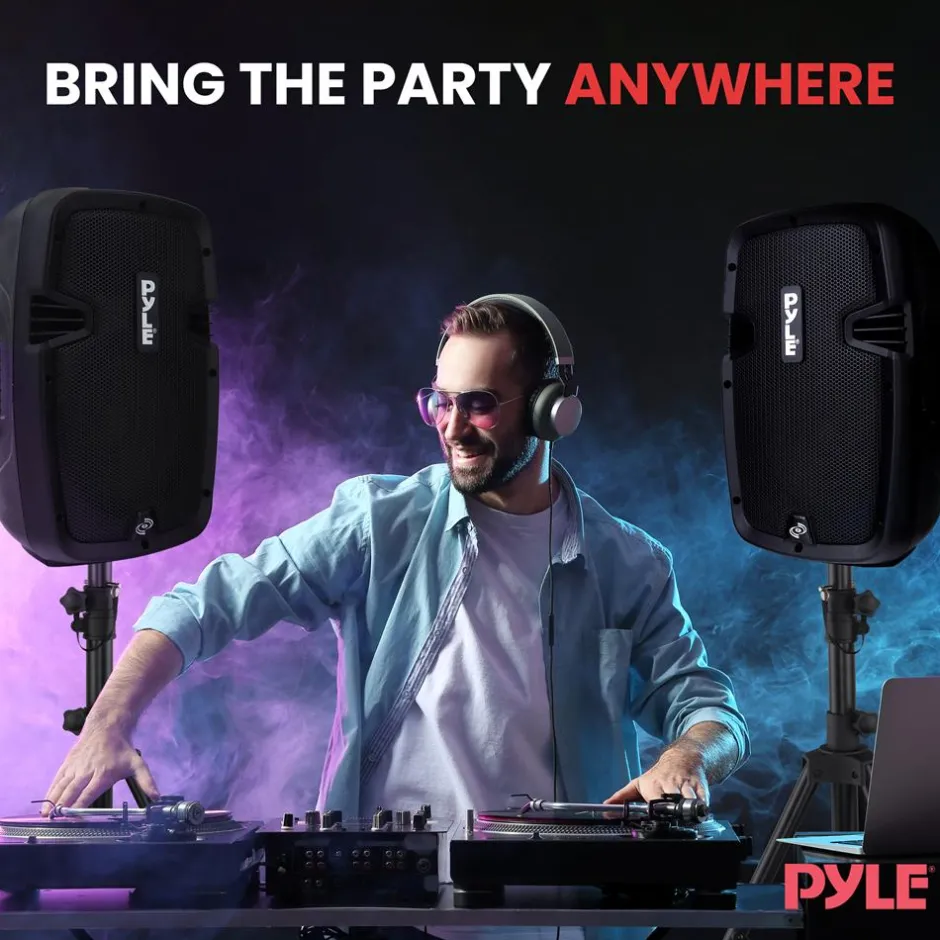 Bluetooth PA Speaker Kit 700W - Dual 8" Speakers, Stands, Mic, Remote<Pyle New