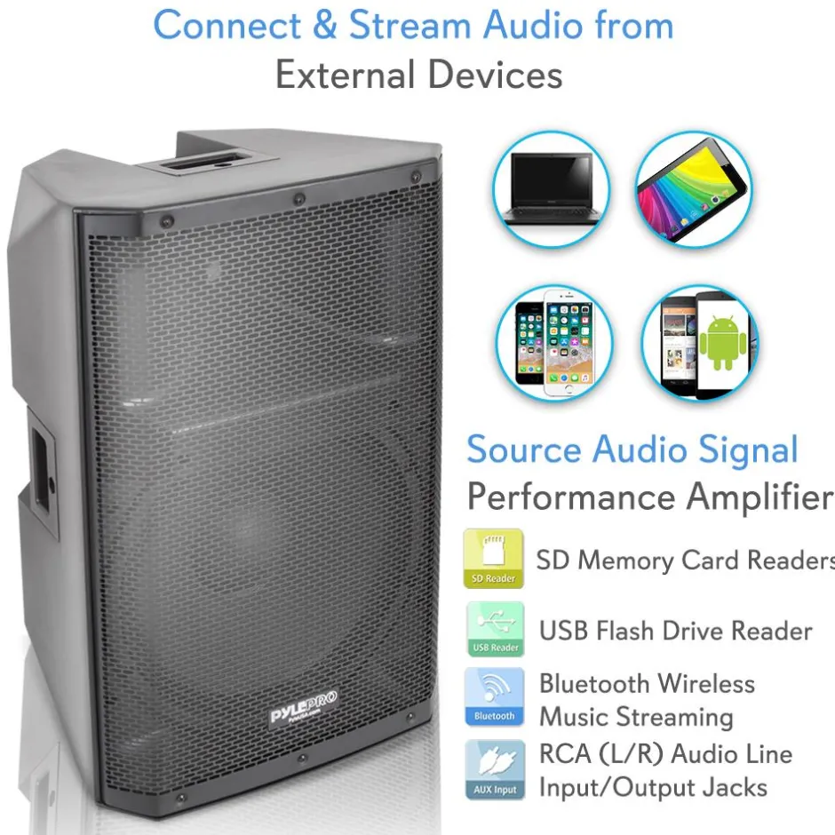 Bluetooth PA Speaker 1400W High-Powered 15" Subwoofer Black<Pyle Clearance