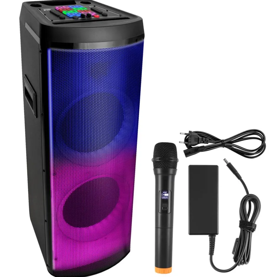 Bluetooth PA Speaker 600W Rechargeable Dual 12" LED Lights<Pyle Discount