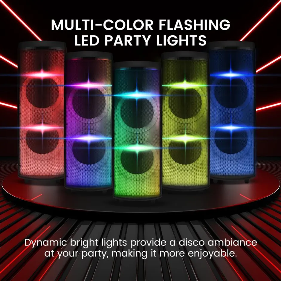 Bluetooth PA Speaker 600W Rechargeable Dual 12" LED Lights<Pyle Discount