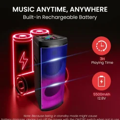 Bluetooth PA Speaker 600W Rechargeable Dual 12