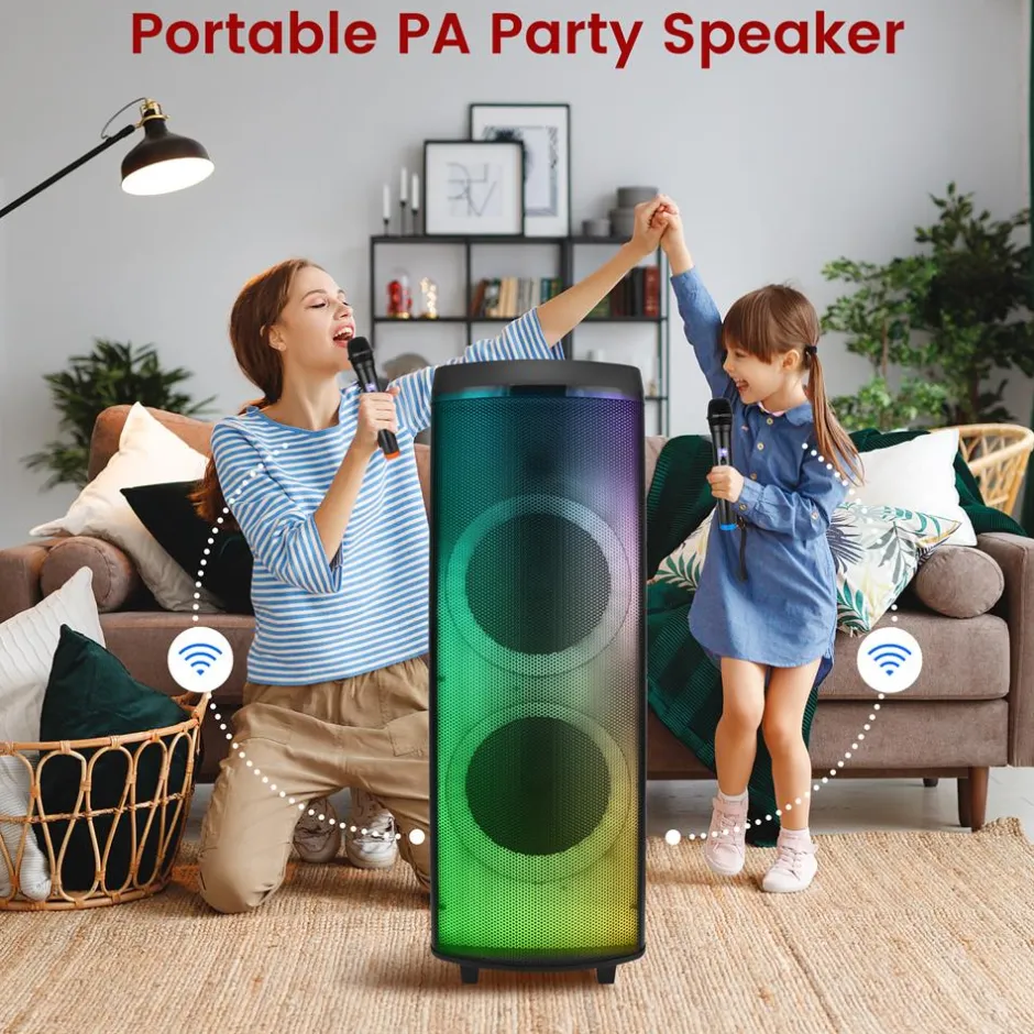 Bluetooth PA Speaker 600W Rechargeable Dual 12" LED Lights<Pyle Discount