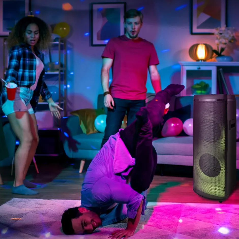 Bluetooth PA Speaker 600W Rechargeable Dual 12" LED Lights<Pyle Discount