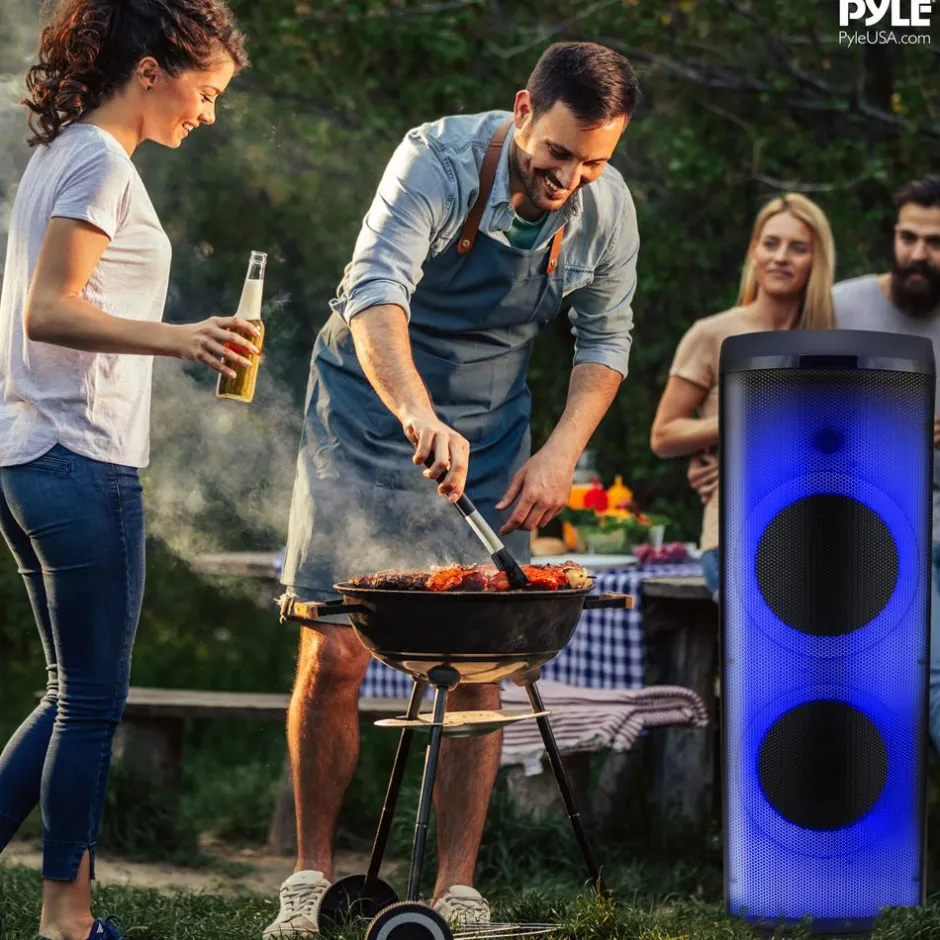 Bluetooth PA Speaker 600W Rechargeable Dual 12" LED Lights<Pyle Discount