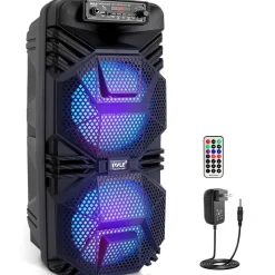 Bluetooth PA Speaker 600W Rechargeable Dual 8" Subwoofers Party Lights<Pyle Outlet